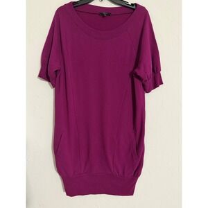 Express Women Magenta Purple Short Sleeve Sweatshirt Shift Dress Pockets Large